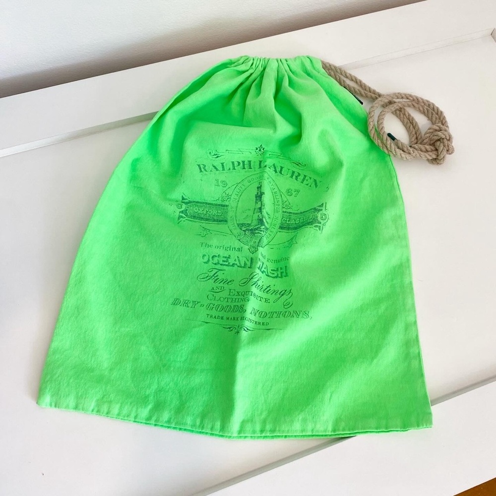 Neon Green Ralph Lauren Nautical Ocean Wash Nautical Drawstring Bag
